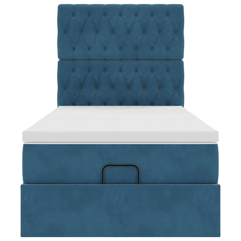 Lit ottoman avec matelas bleu foncé 100x200 cm velours