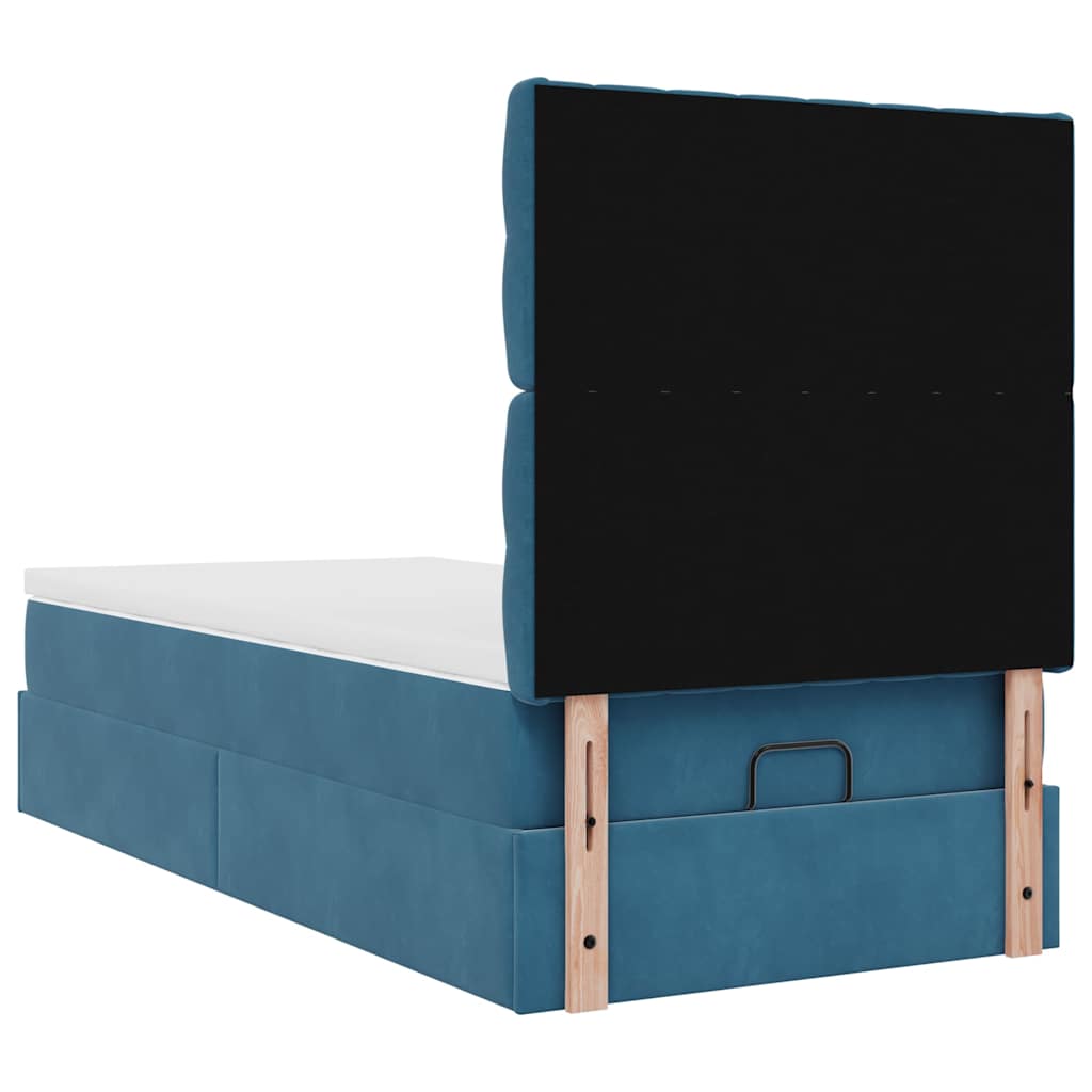 Lit ottoman avec matelas bleu foncé 100x200 cm velours