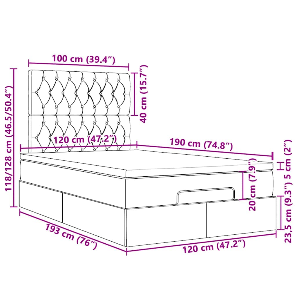 Ottoman-Bett mit Matratzen Dunkelgrau 120x190 cm Samt
