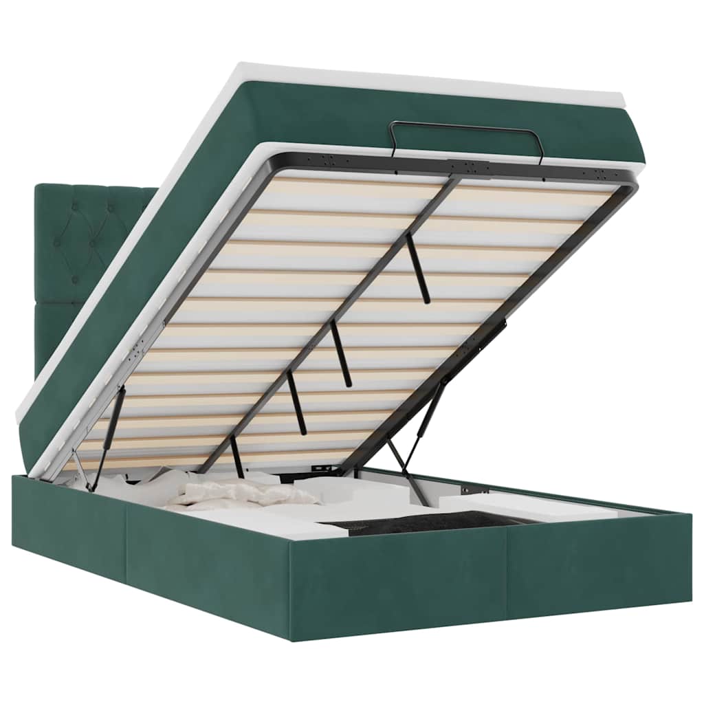 Ottoman-Bett mit Matratzen Dunkelgrün 120x200 cm Samt