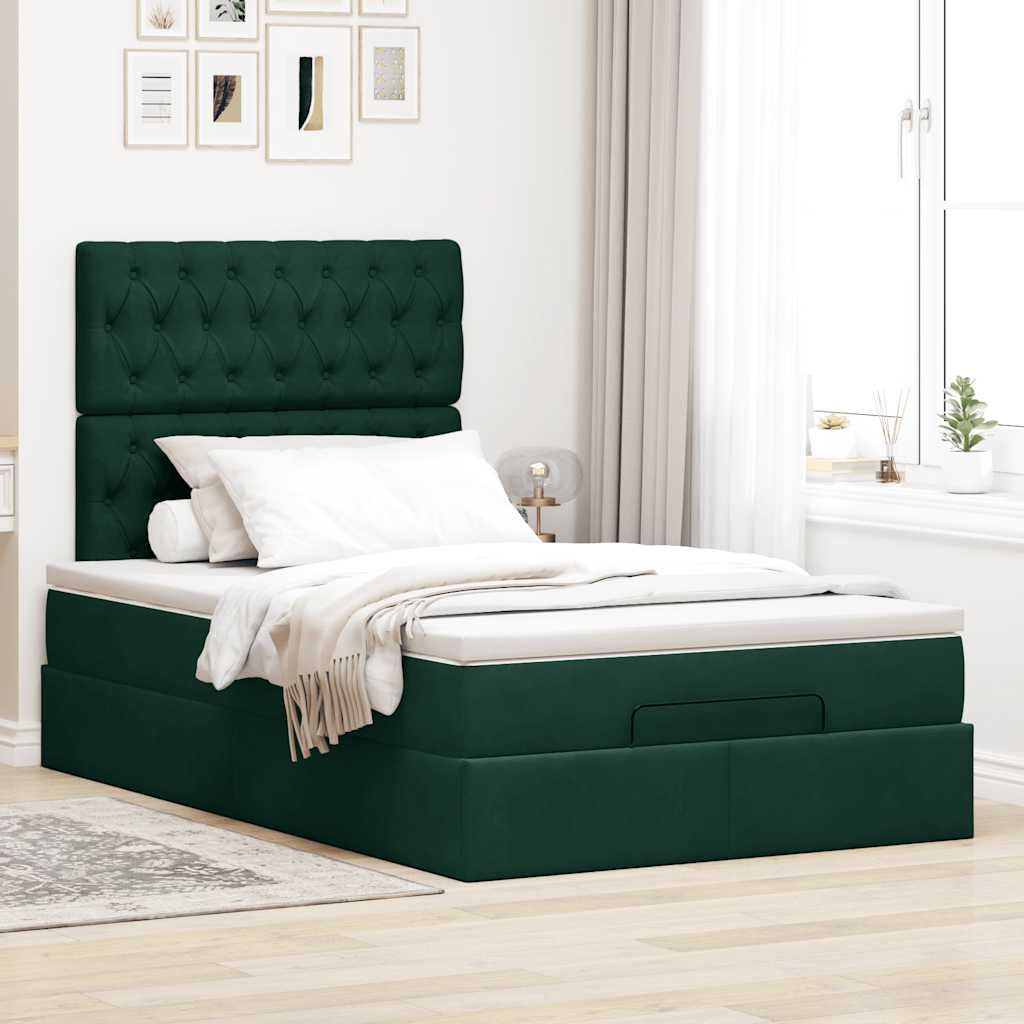 Ottoman-Bett mit Matratzen Dunkelgrün 120x200 cm Samt