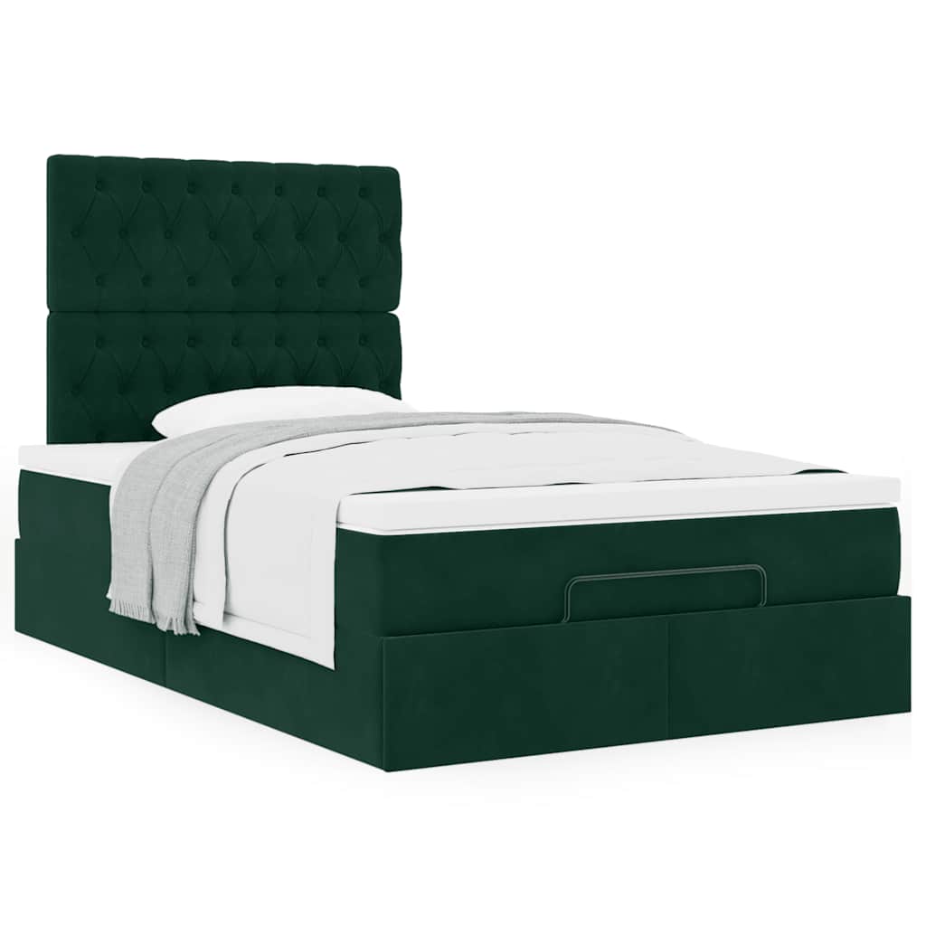 Ottoman-Bett mit Matratzen Dunkelgrün 120x200 cm Samt