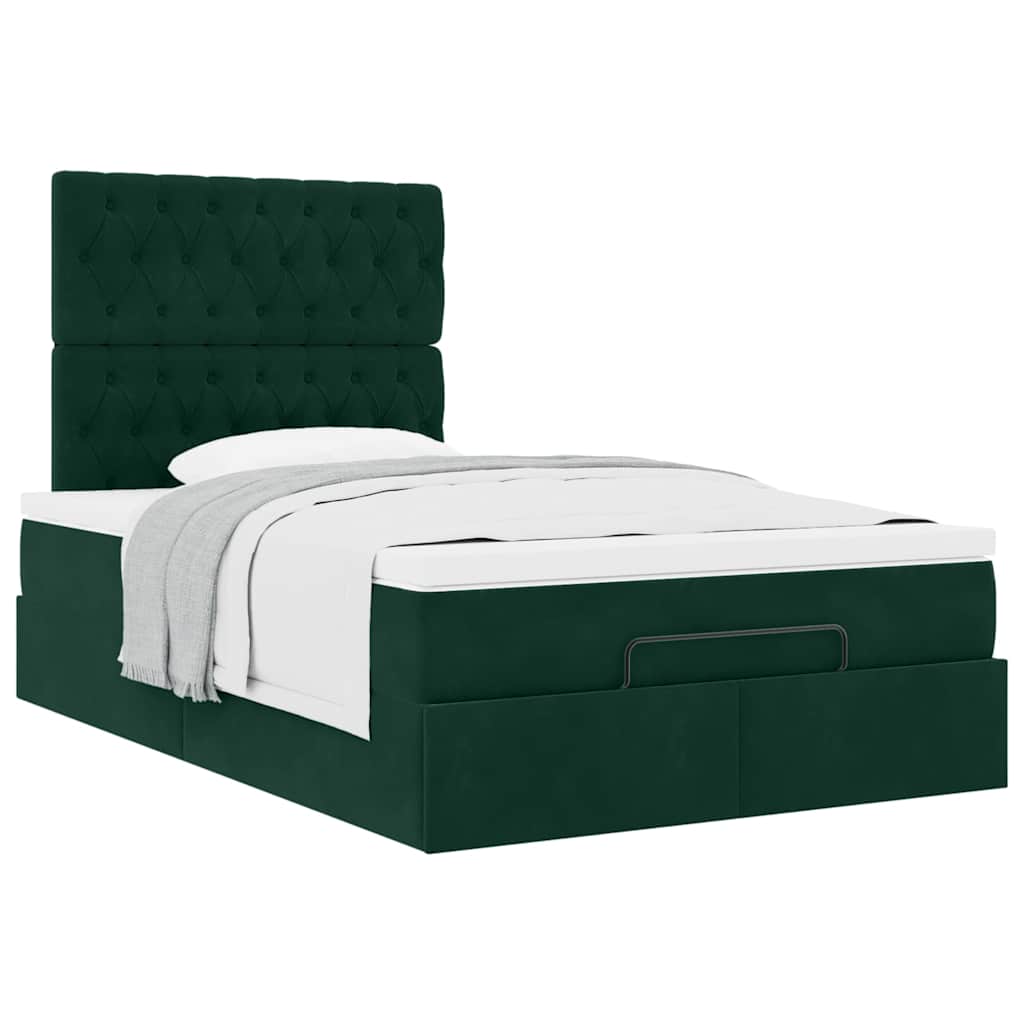 Ottoman-Bett mit Matratzen Dunkelgrün 120x200 cm Samt