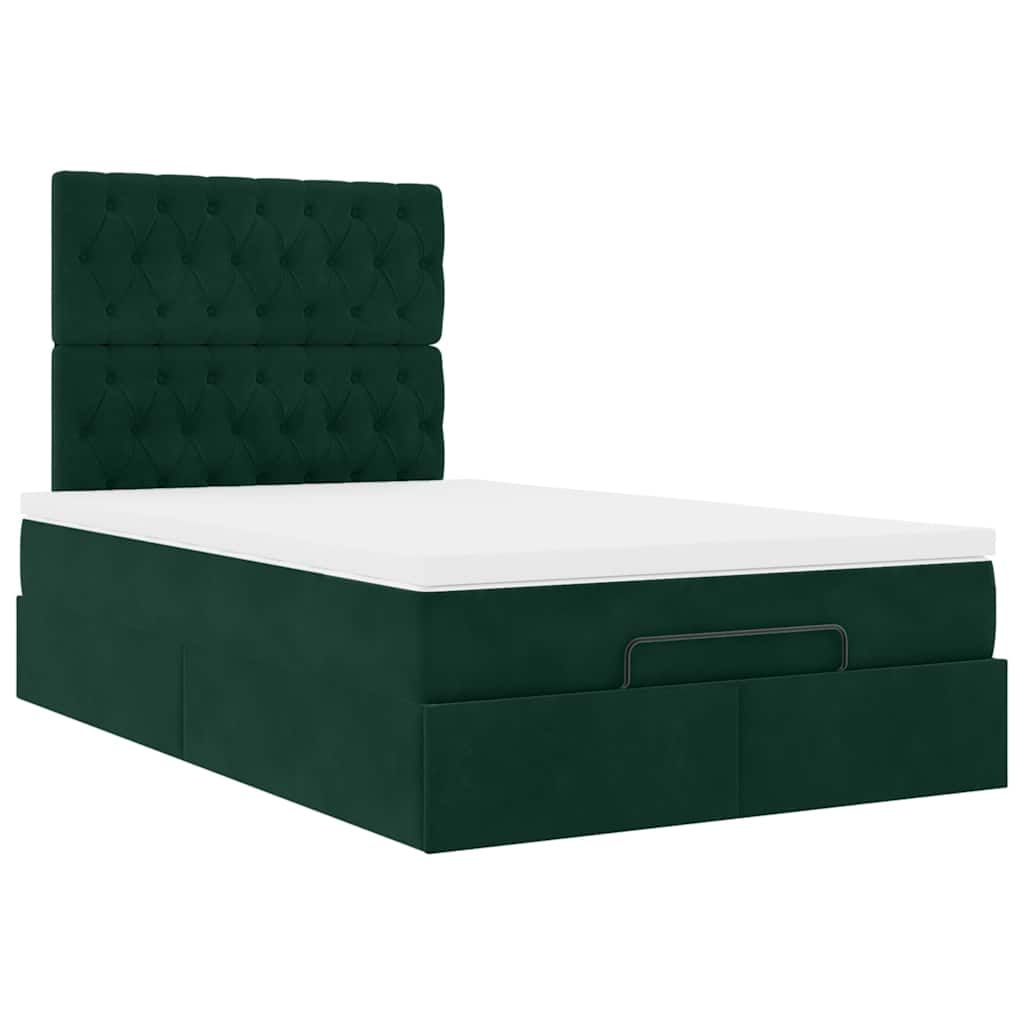 Ottoman-Bett mit Matratzen Dunkelgrün 120x200 cm Samt