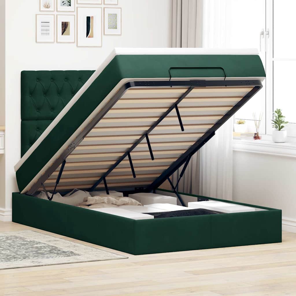Ottoman-Bett mit Matratzen Dunkelgrün 120x200 cm Samt