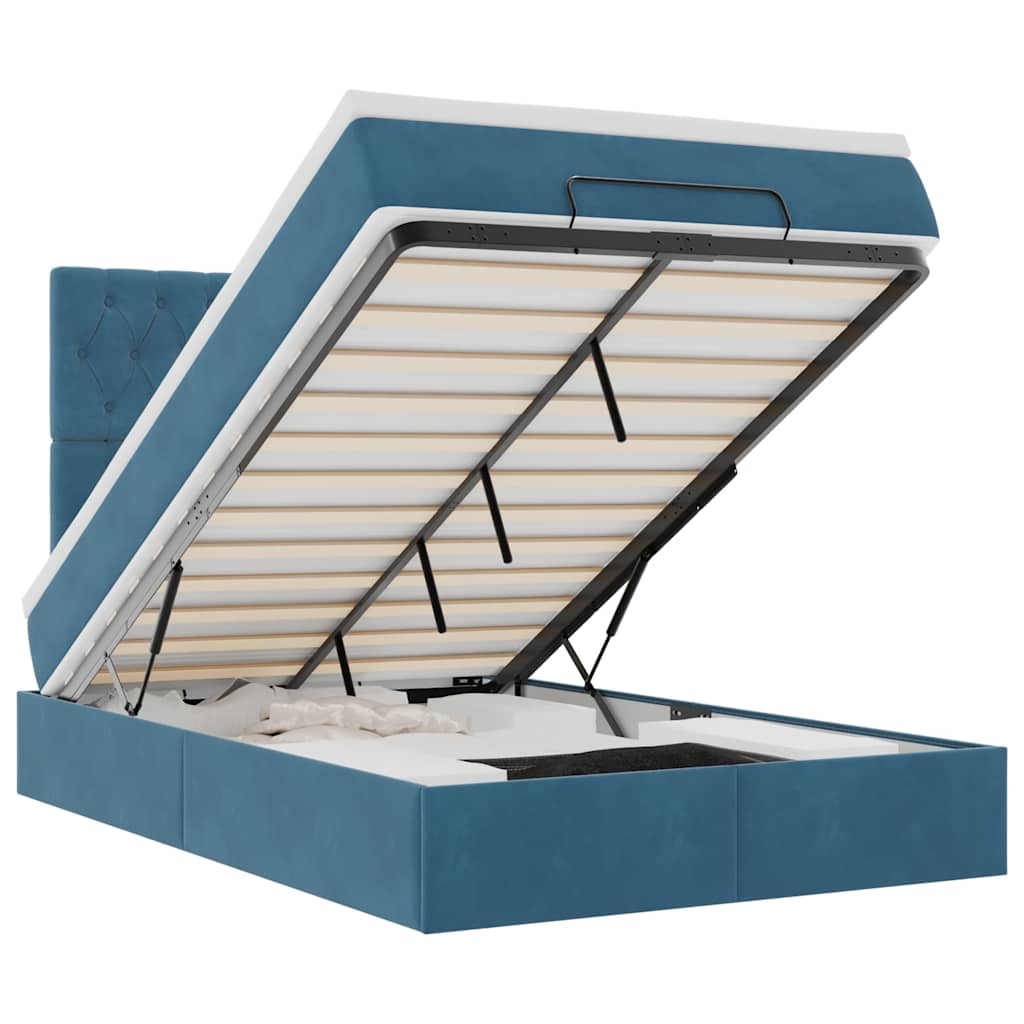 Lit ottoman avec matelas bleu foncé 120x200 cm velours