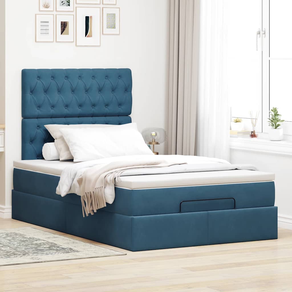 Lit ottoman avec matelas bleu foncé 120x200 cm velours