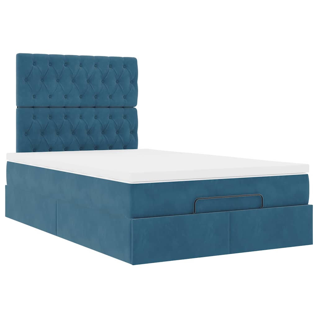 Lit ottoman avec matelas bleu foncé 120x200 cm velours