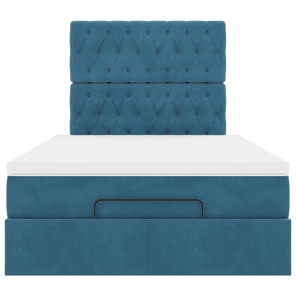 Lit ottoman avec matelas bleu foncé 120x200 cm velours