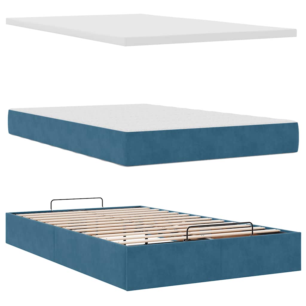 Lit ottoman avec matelas bleu foncé 120x200 cm velours