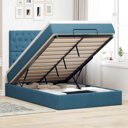 Lit ottoman avec matelas bleu foncé 120x200 cm velours