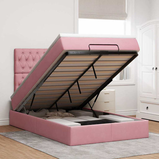 Ottoman-Bett mit Matratzen Rosa 120x200 cm Samt