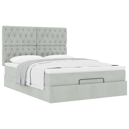Ottoman-Bett mit Matratzen Hellgrau 140x190 cm Samt