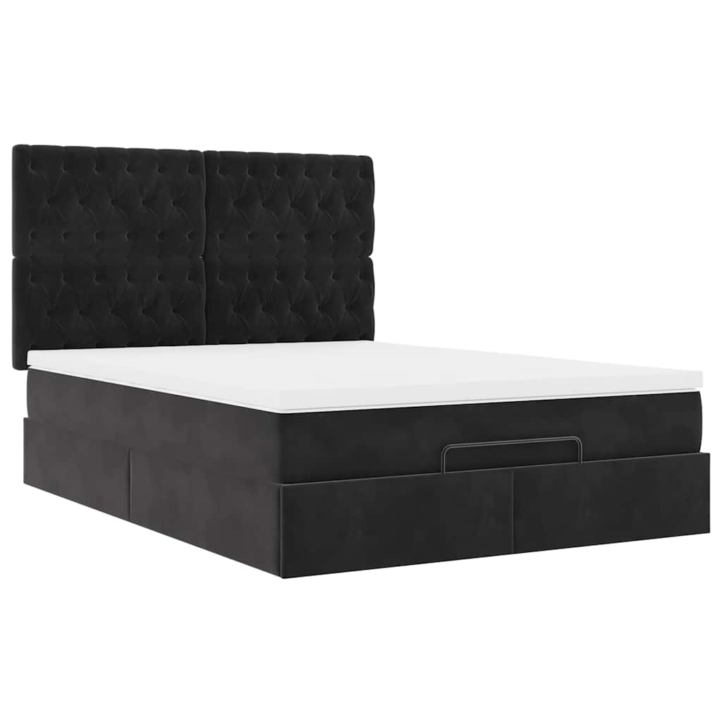 Ottoman-Bett mit Matratzen Schwarz 140x190 cm Samt