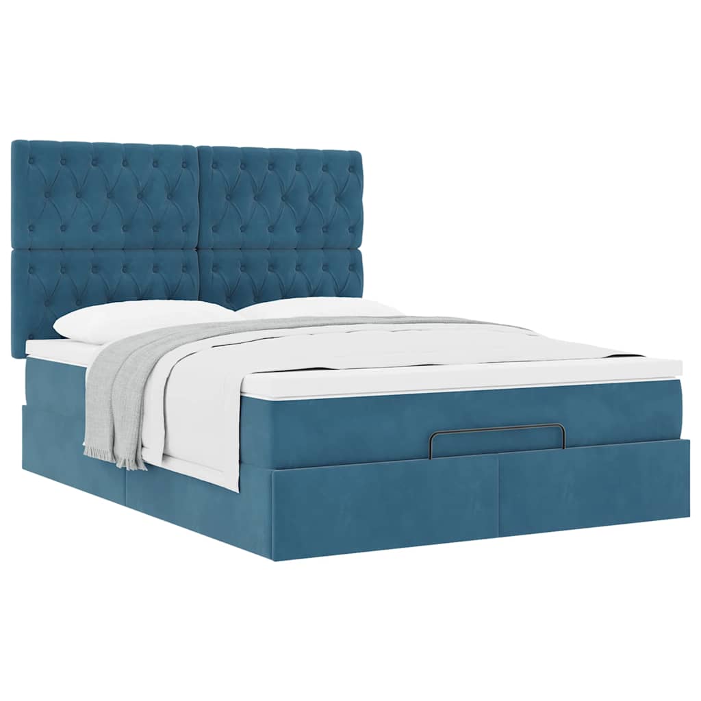 Lit ottoman avec matelas bleu foncé 140x190 cm velours