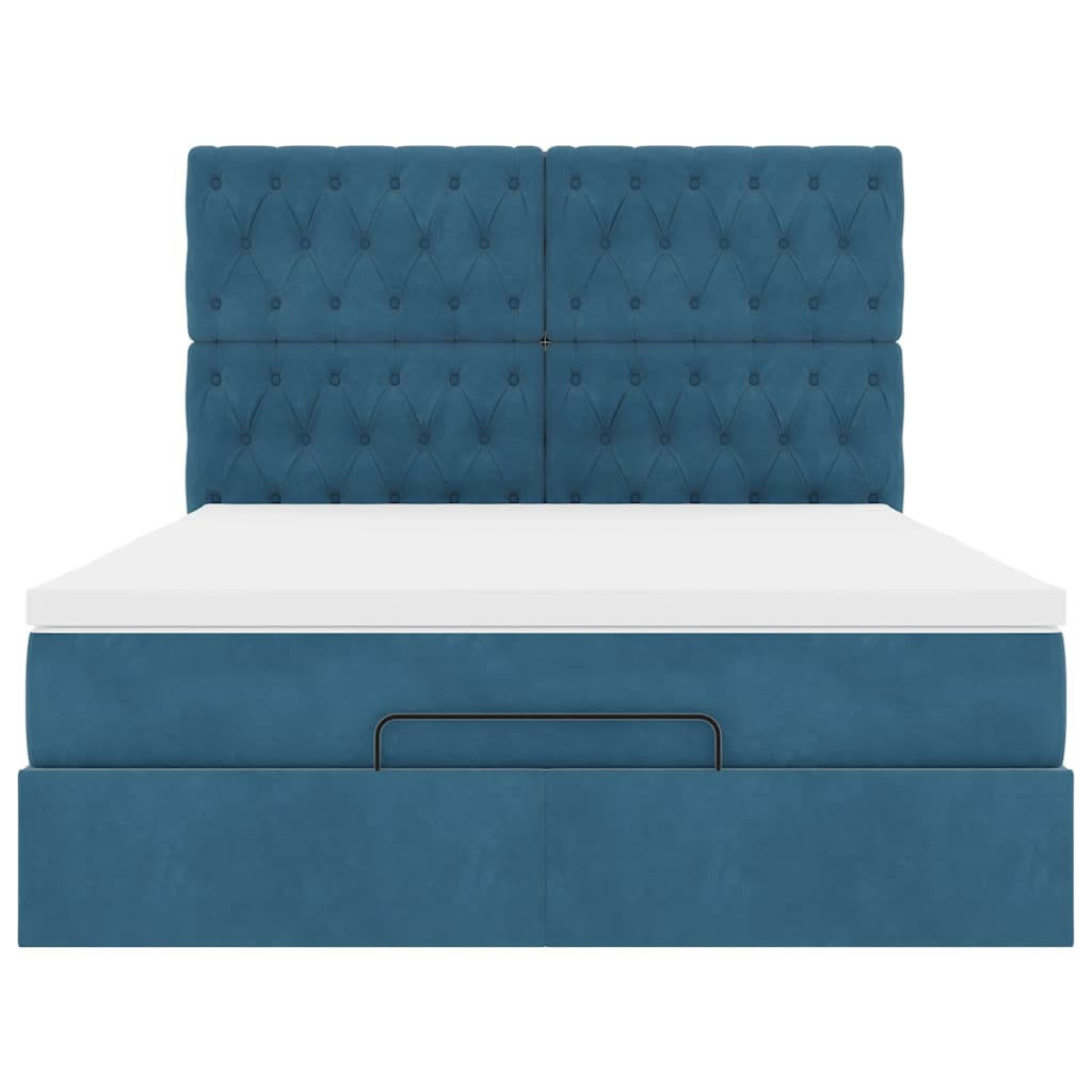 Lit ottoman avec matelas bleu foncé 140x190 cm velours