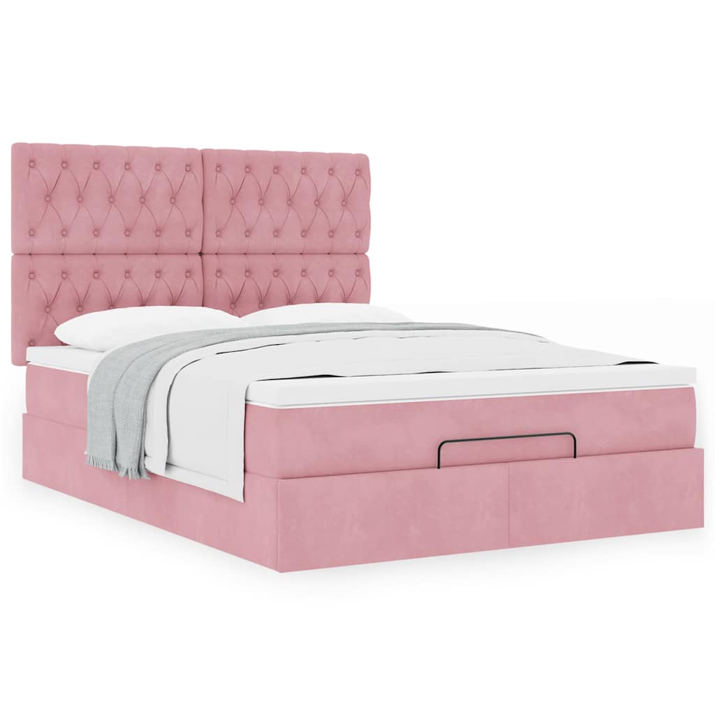 Ottoman-Bett mit Matratzen Rosa 140x190 cm Samt