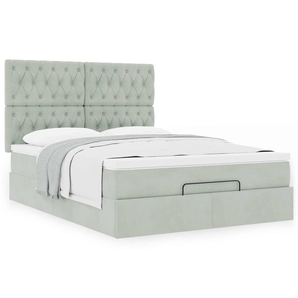 Ottoman-Bett mit Matratzen Hellgrau 140x200 cm Samt