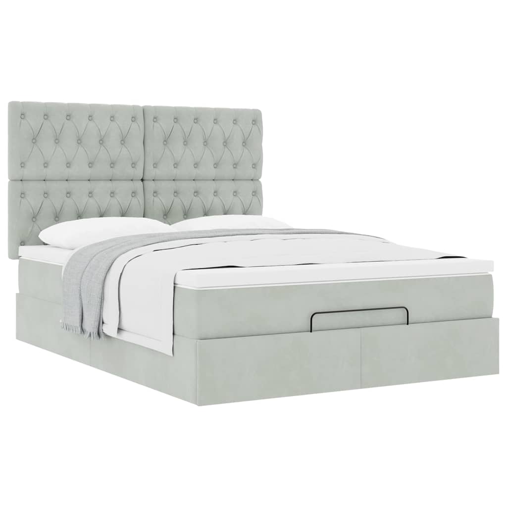 Ottoman-Bett mit Matratzen Hellgrau 140x200 cm Samt
