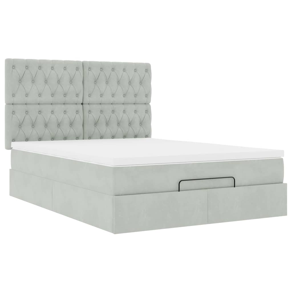 Ottoman-Bett mit Matratzen Hellgrau 140x200 cm Samt