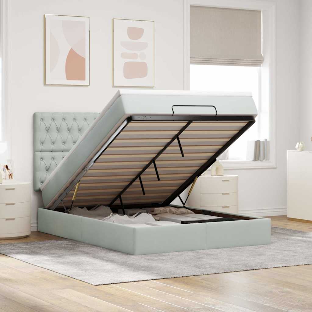Ottoman-Bett mit Matratzen Hellgrau 140x200 cm Samt
