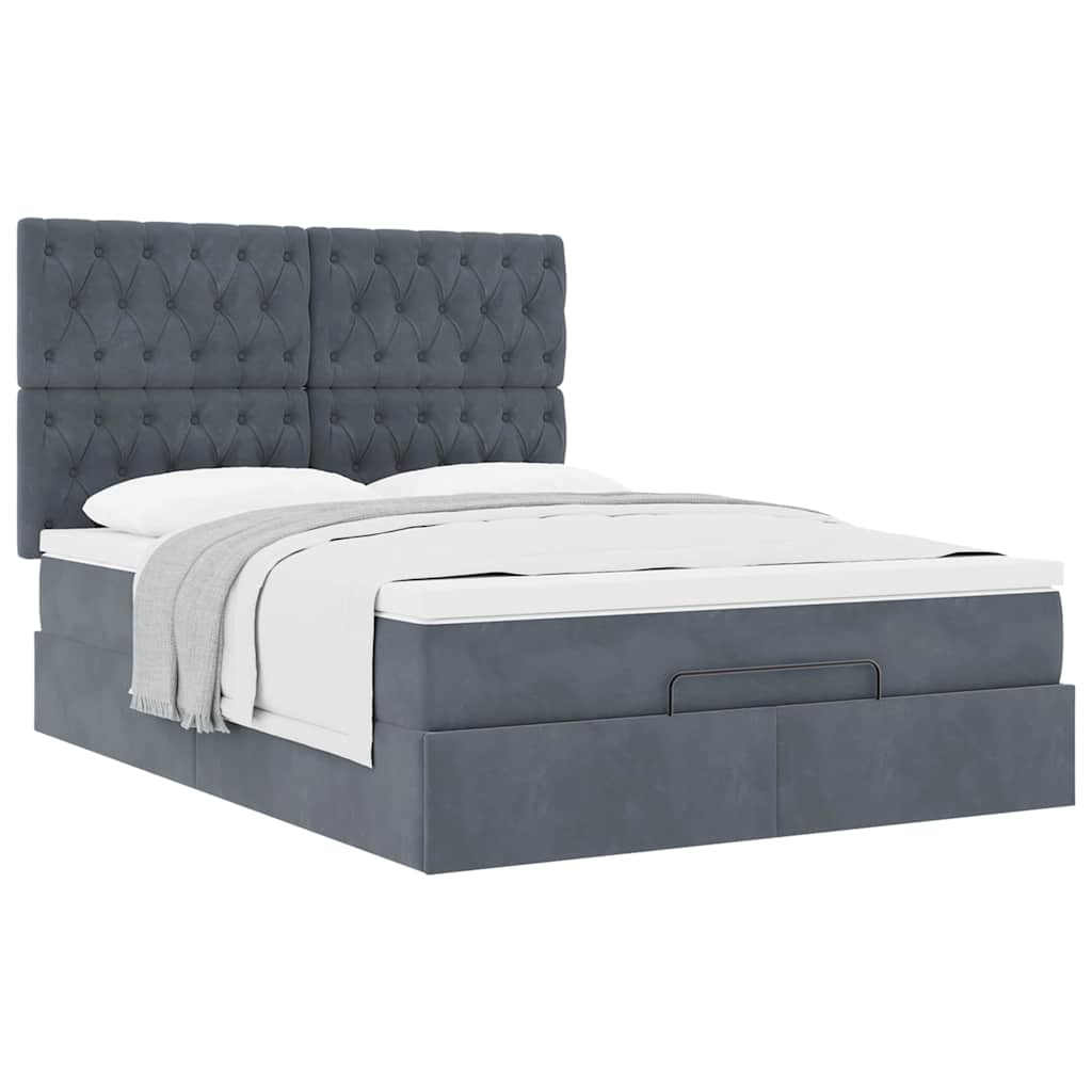 Lit ottoman avec matelas en velours gris foncé 140x200 cm