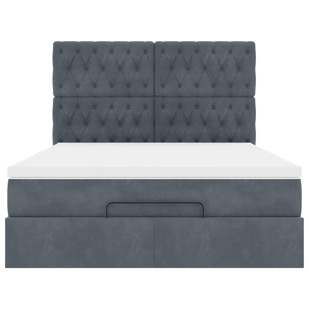 Lit ottoman avec matelas en velours gris foncé 140x200 cm