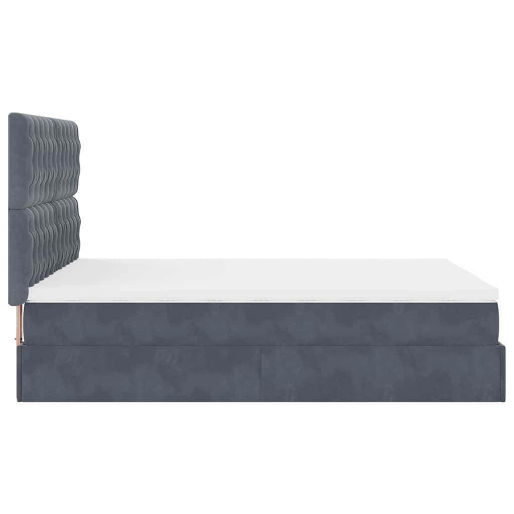 Lit ottoman avec matelas en velours gris foncé 140x200 cm