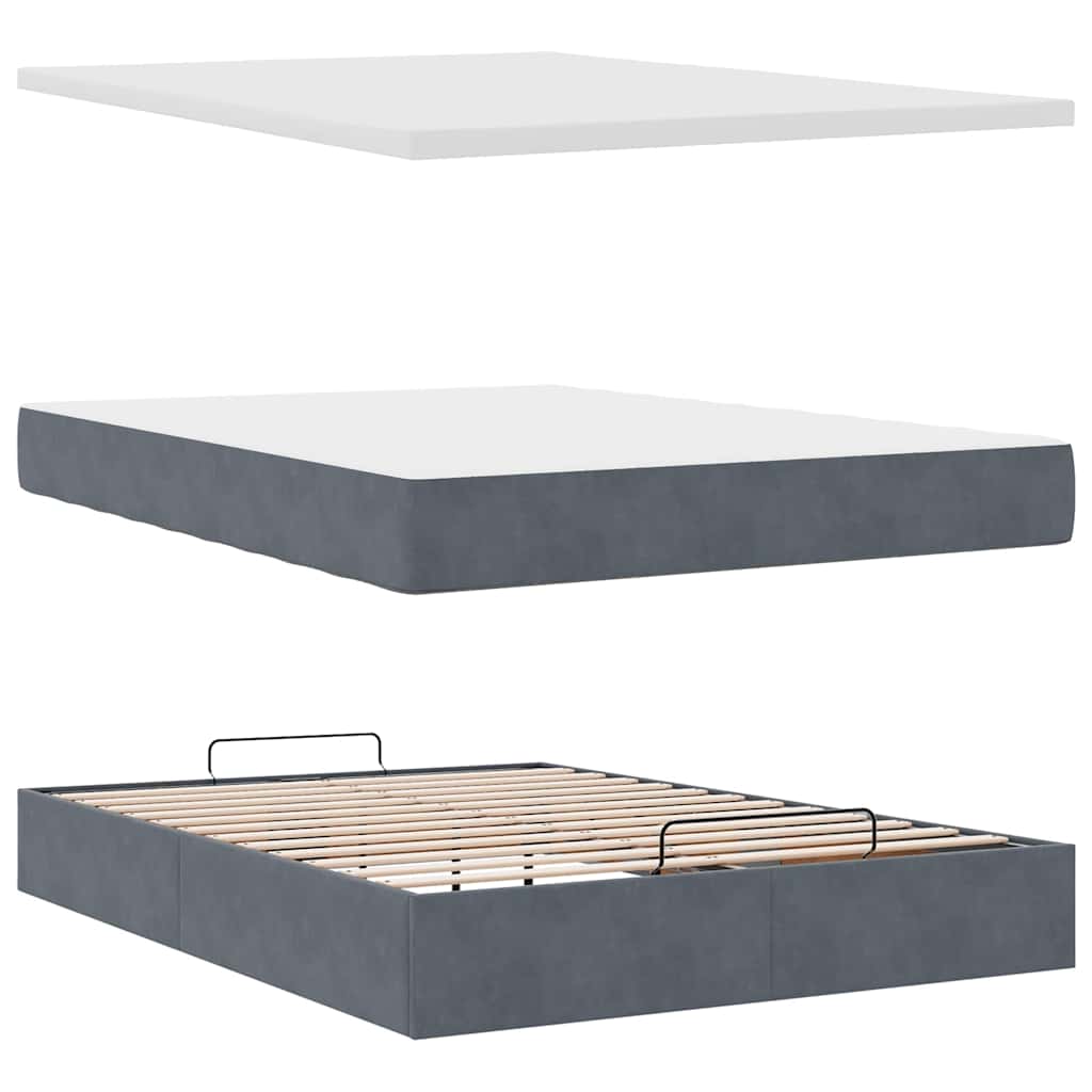 Lit ottoman avec matelas en velours gris foncé 140x200 cm