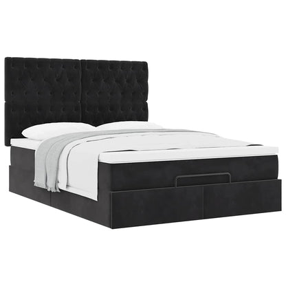 Ottoman-Bett mit Matratzen Schwarz 140x200 cm Samt