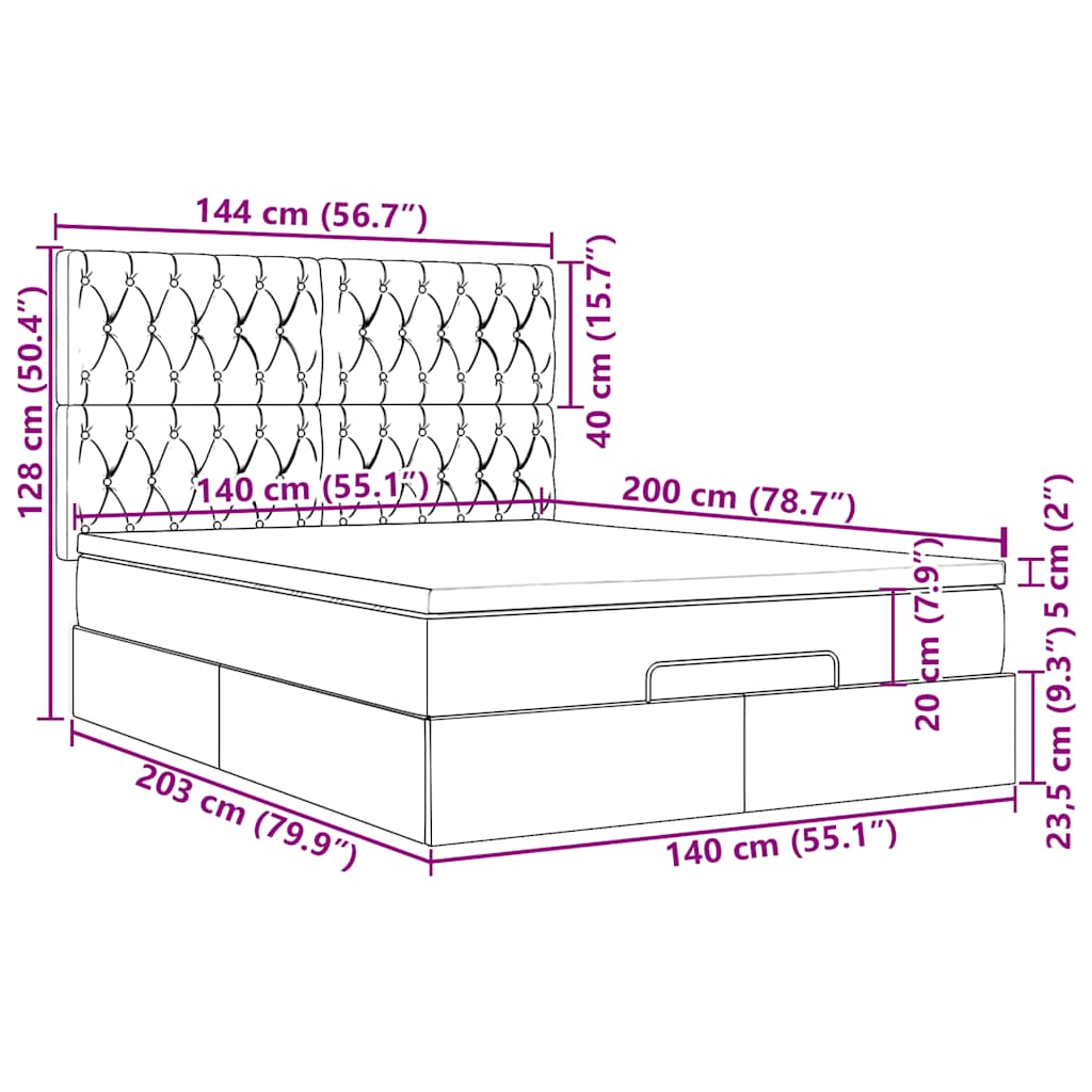Ottoman-Bett mit Matratzen Dunkelblau 140x200 cm Samt