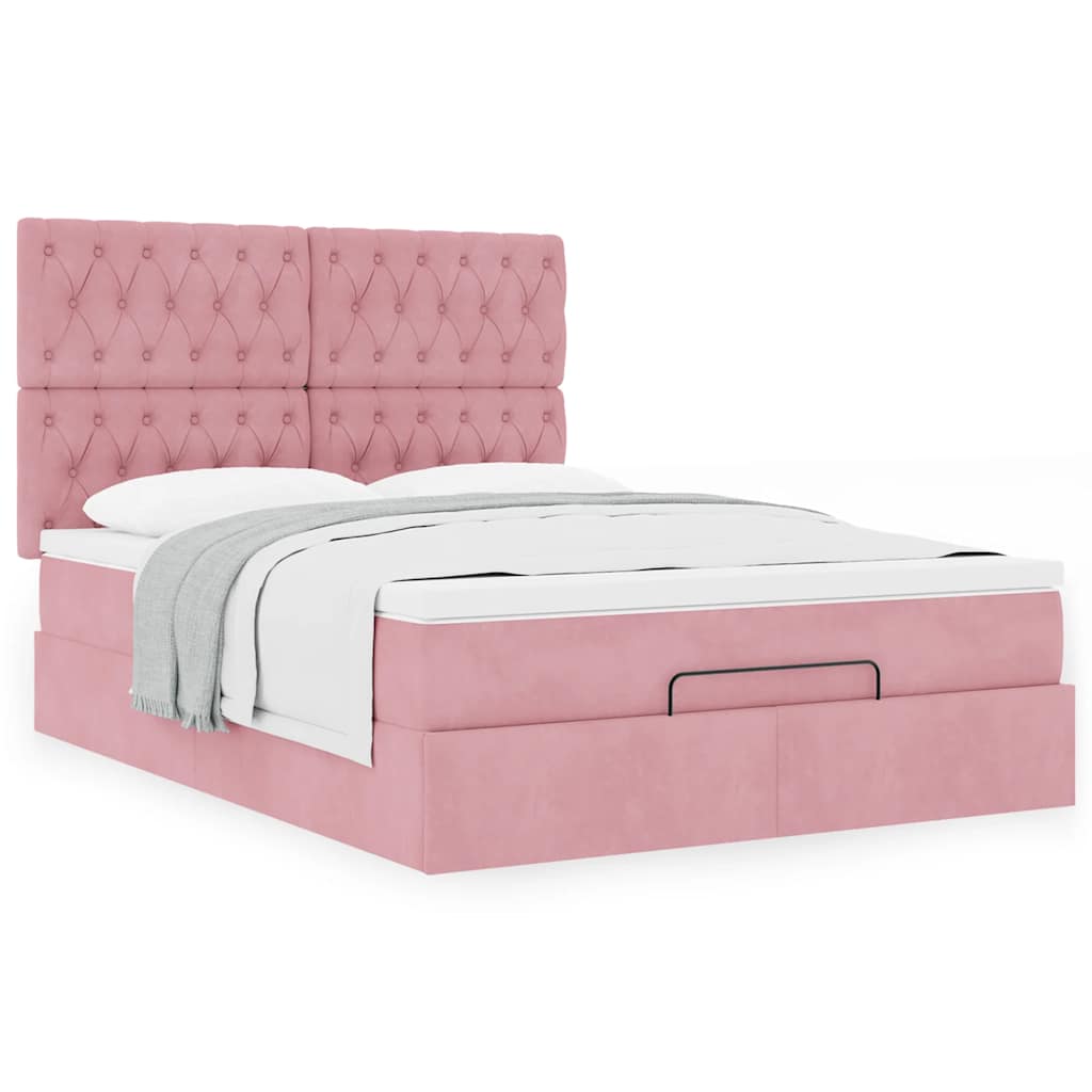 Ottoman-Bett mit Matratzen Rosa 140x200 cm Samt
