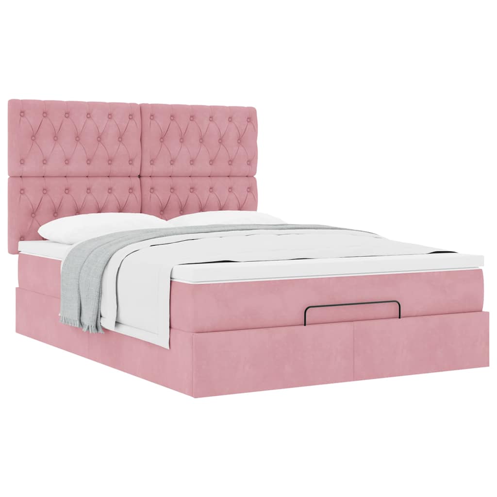 Ottoman-Bett mit Matratzen Rosa 140x200 cm Samt