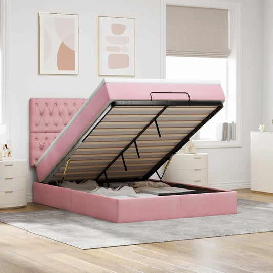 Ottoman-Bett mit Matratzen Rosa 140x200 cm Samt