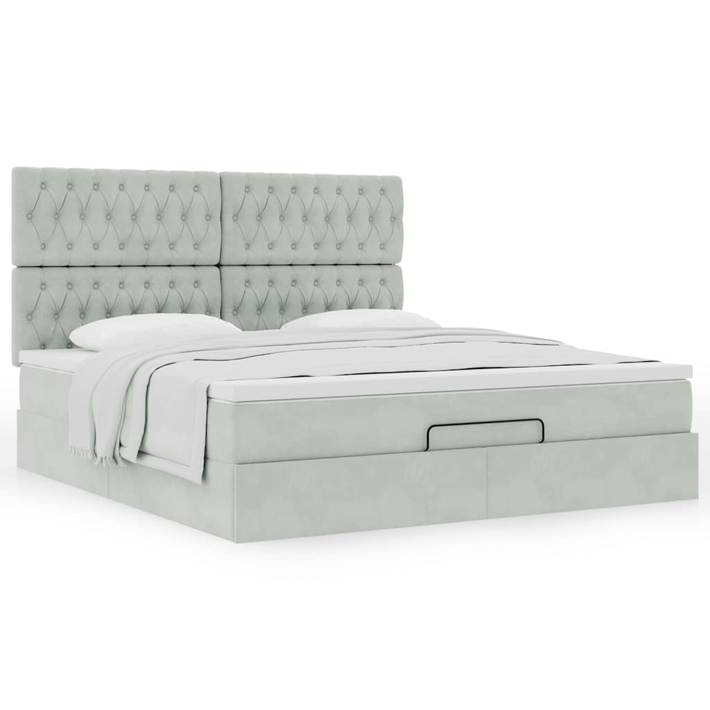 Ottoman-Bett mit Matratzen Hellgrau 160x200 cm Samt