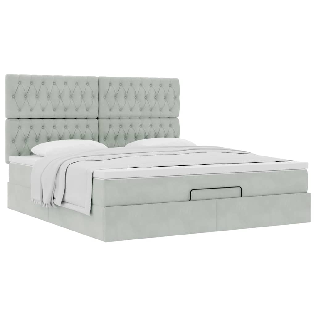 Ottoman-Bett mit Matratzen Hellgrau 160x200 cm Samt