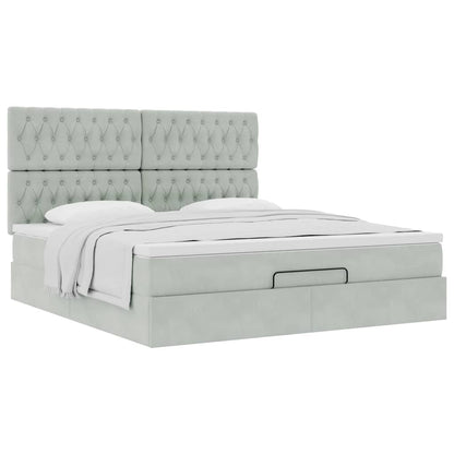 Ottoman-Bett mit Matratzen Hellgrau 160x200 cm Samt