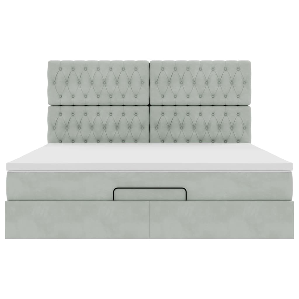 Ottoman-Bett mit Matratzen Hellgrau 160x200 cm Samt