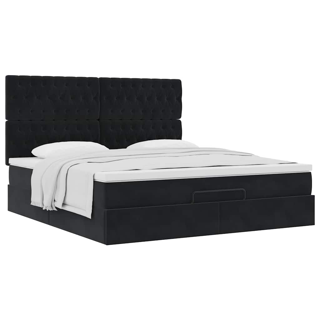 Ottoman-Bett mit Matratzen Schwarz 160x200 cm Samt