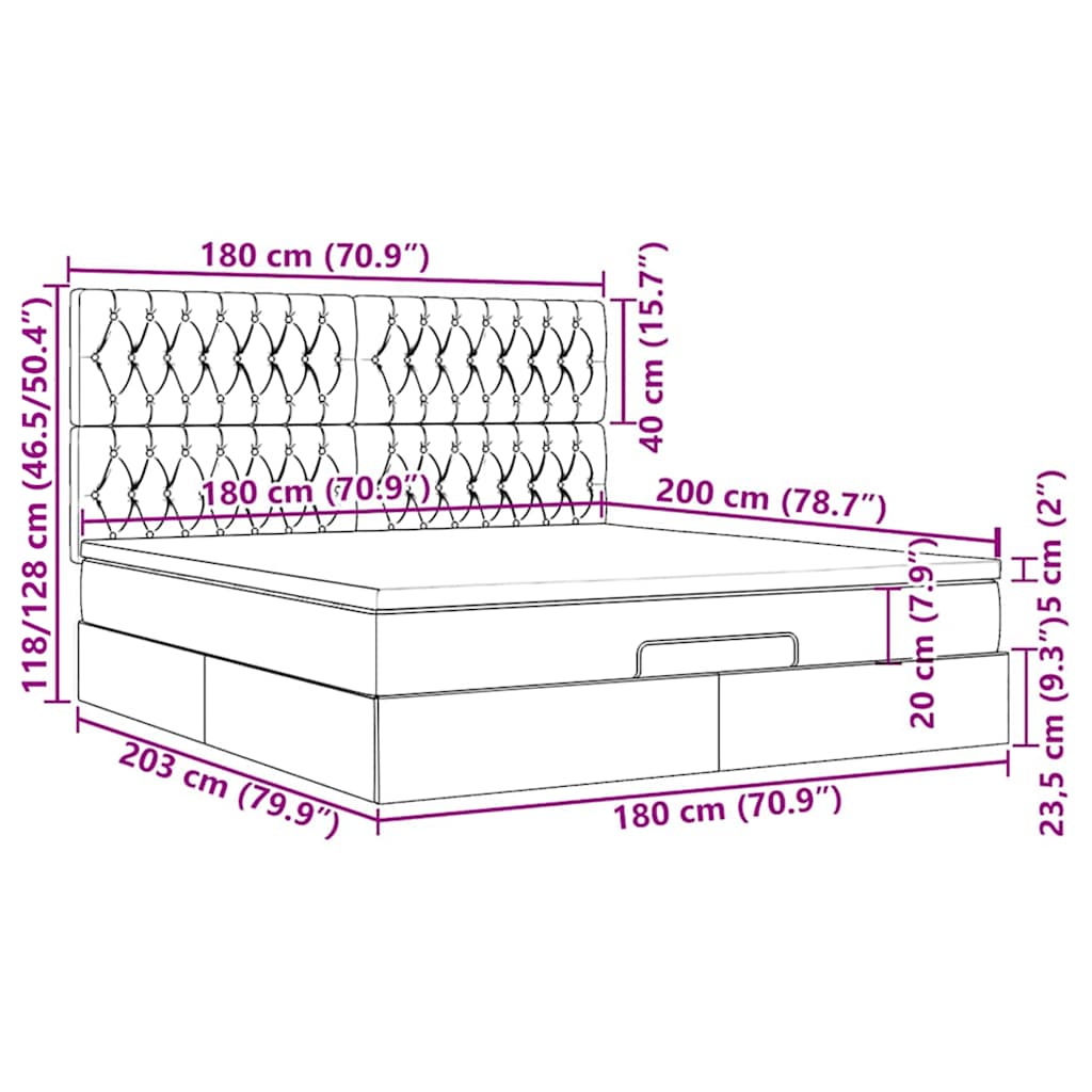 Ottoman-Bett mit Matratzen Dunkelgrau 180x200 cm Samt