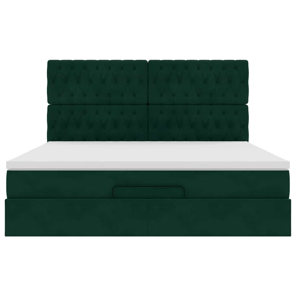 Ottoman-Bett mit Matratzen Dunkelgrün 180x200 cm Samt