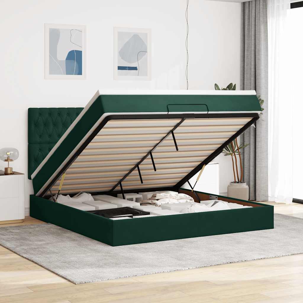 Ottoman-Bett mit Matratzen Dunkelgrün 180x200 cm Samt
