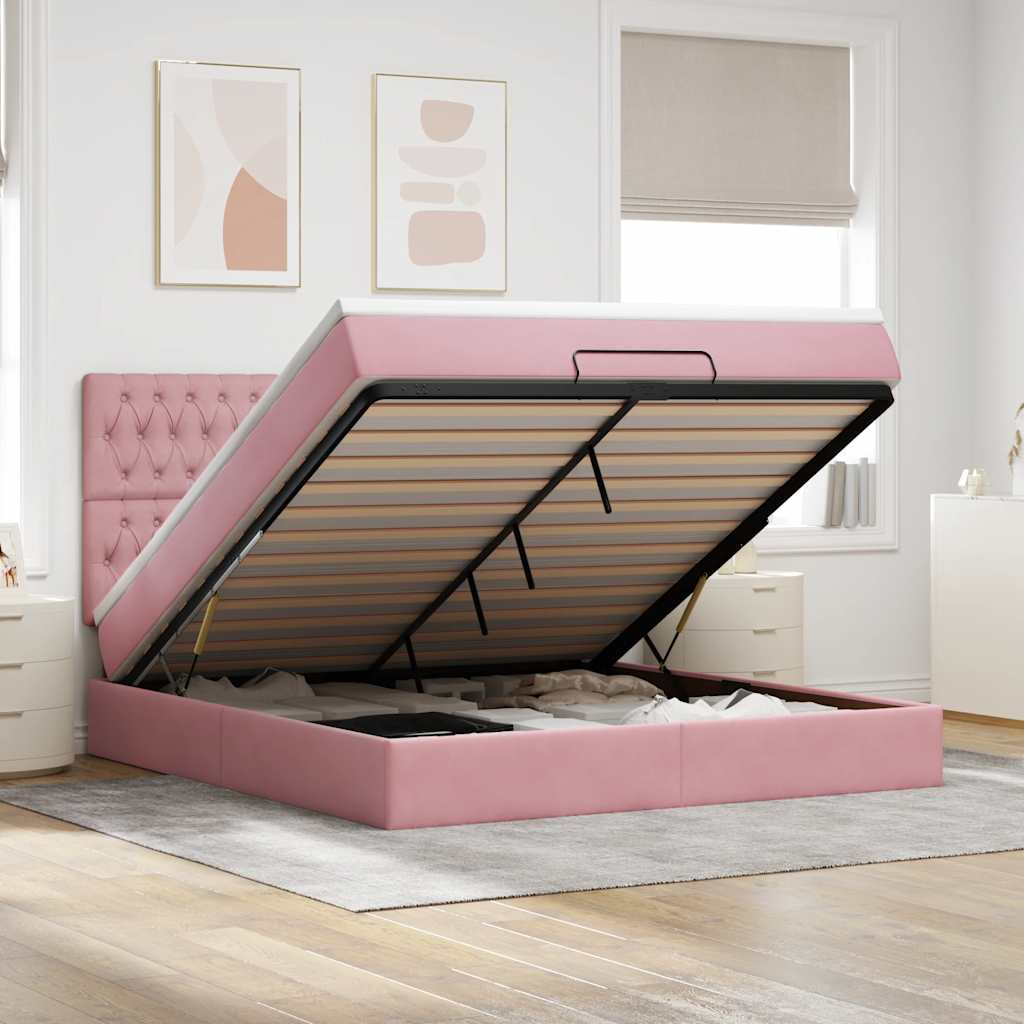 Ottoman-Bett mit Matratzen Rosa 180x200 cm Samt