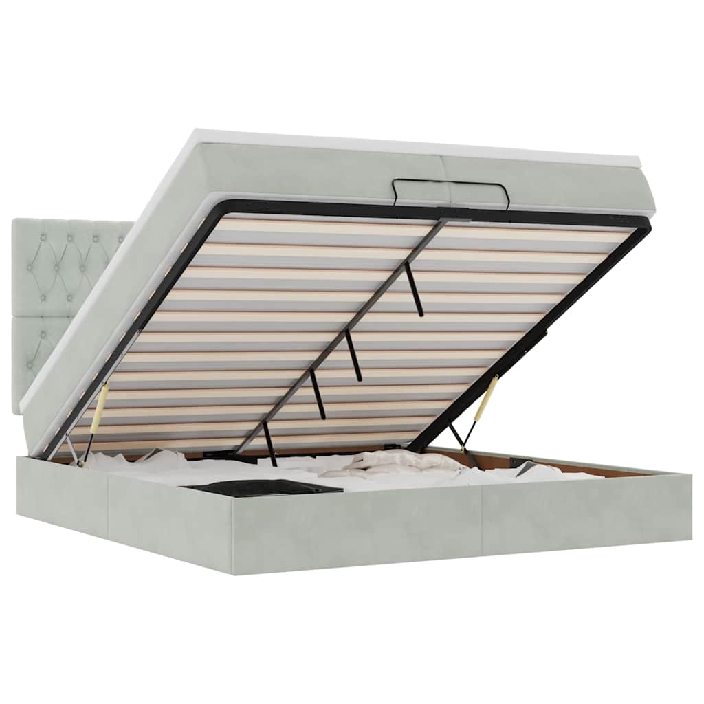 Ottoman-Bett mit Matratzen Hellgrau 200x200 cm Samt