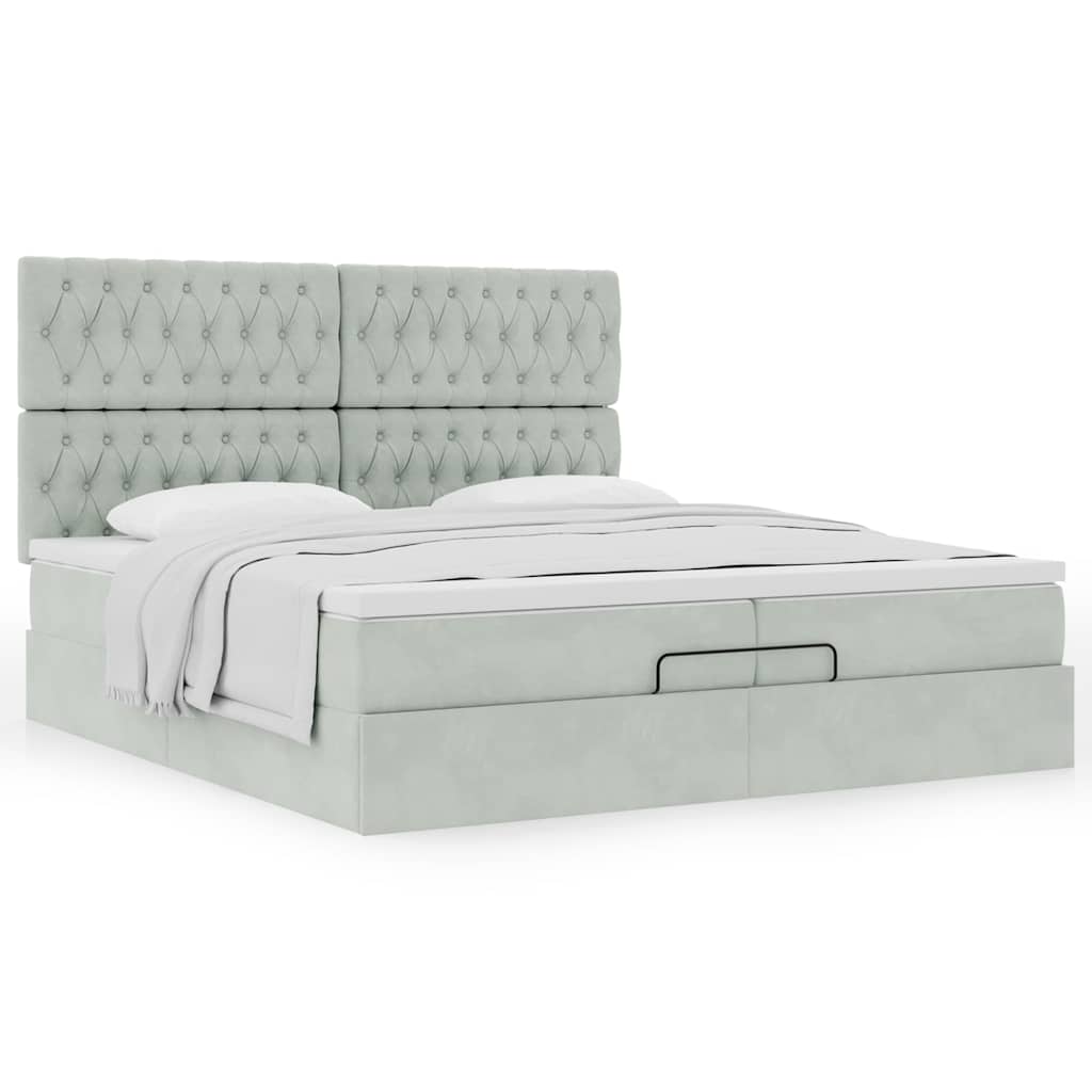 Ottoman-Bett mit Matratzen Hellgrau 200x200 cm Samt