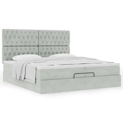 Ottoman-Bett mit Matratzen Hellgrau 200x200 cm Samt
