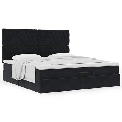 Ottoman-Bett mit Matratzen Schwarz 200x200 cm Samt