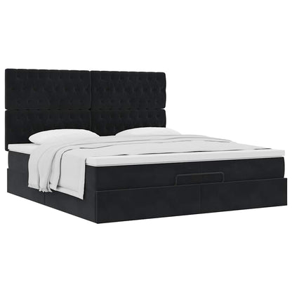 Ottoman-Bett mit Matratzen Schwarz 200x200 cm Samt