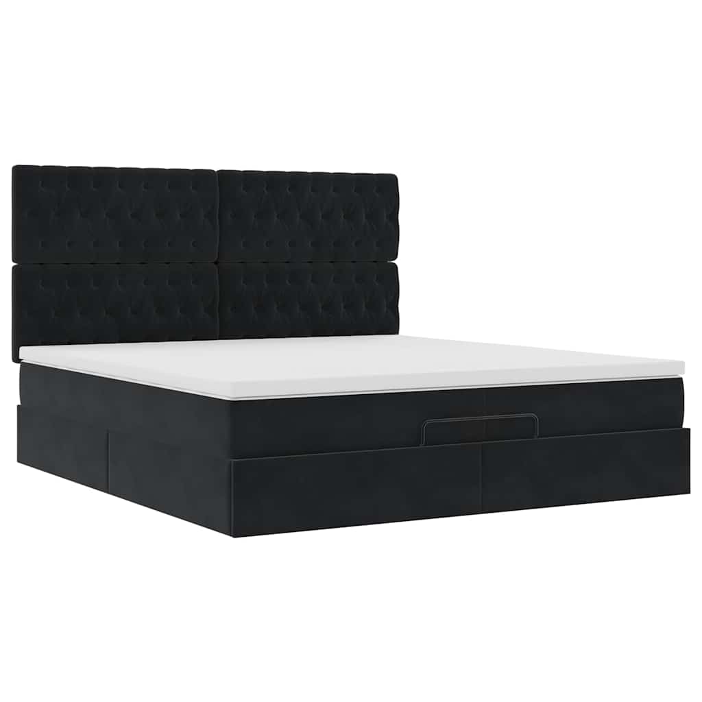 Ottoman-Bett mit Matratzen Schwarz 200x200 cm Samt