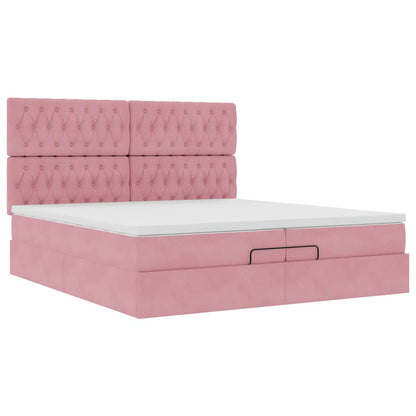 Ottoman-Bett mit Matratzen Rosa 200x200 cm Samt